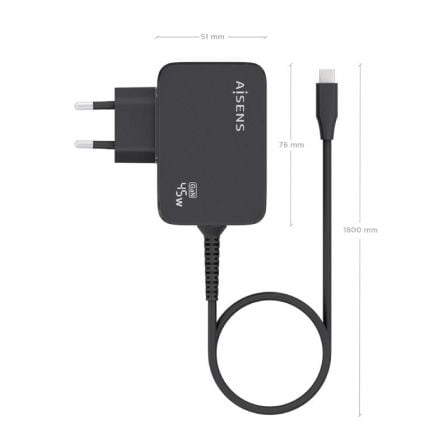 Cargador de Pared GaN Aisens ASCH-1PD45WL032-BK/ 1xUSB Tipo-C + Cable 1.8m/ 45W - Imagen 4