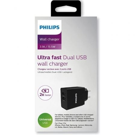 Cargador de Pared Philips DLP2610/ 2xUSB/ 15.5W - Imagen 3