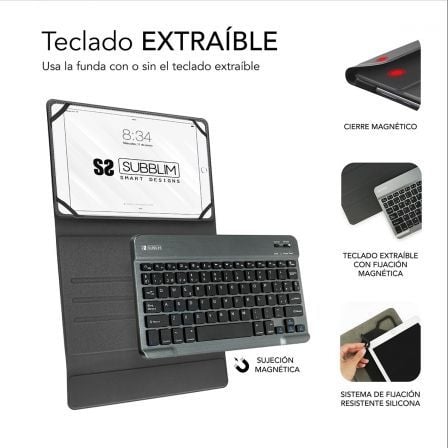 Funda con Teclado Subblim Keytab Pro Bluetooth para Tablets de 10.1"-10.8"/ Gris - Imagen 3